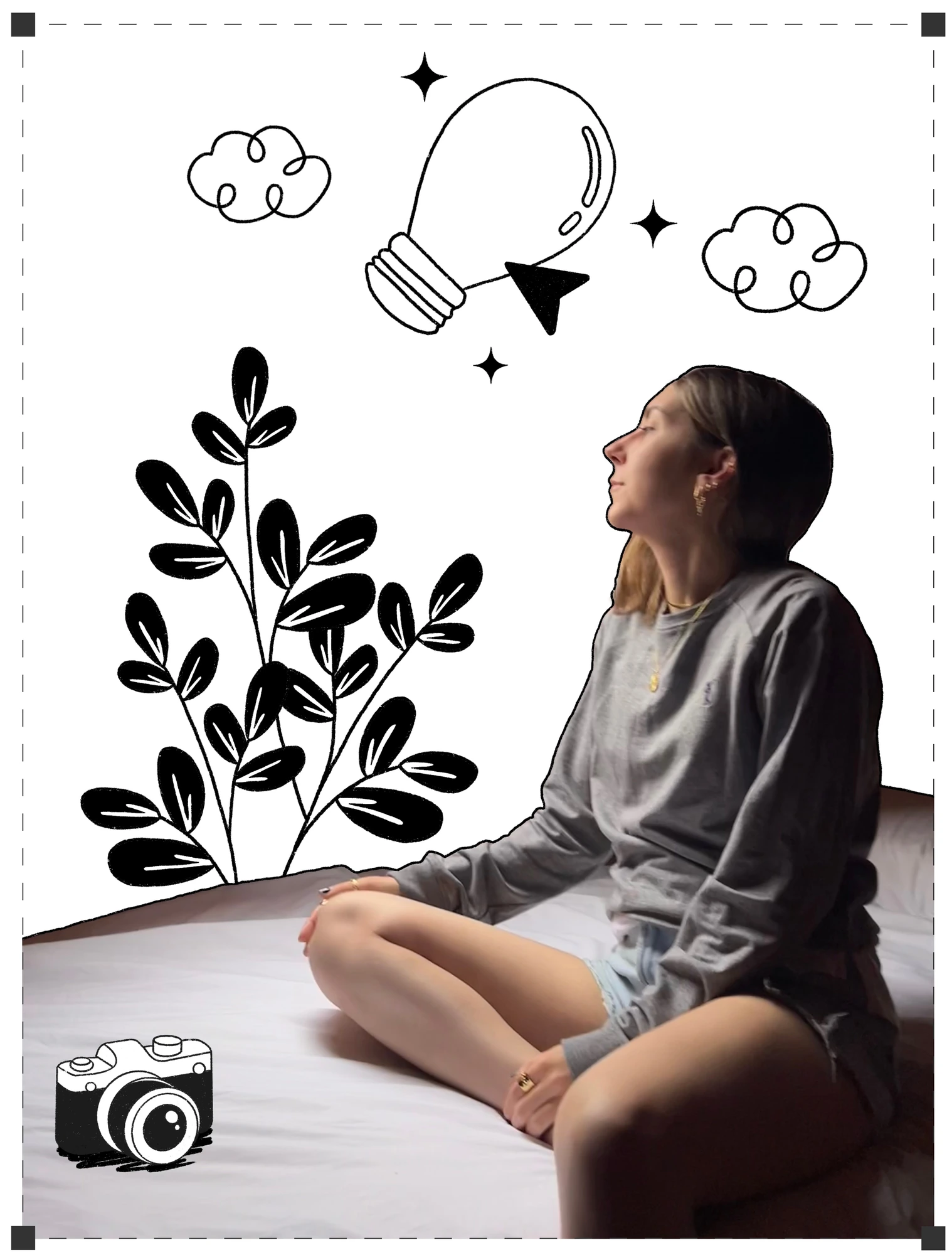 Collage creativo de Claudia Yago con ilustraciones dibujadas a mano.
